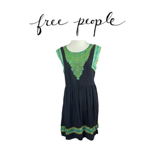 Free People Embroidered Sleeveless Boho Mini Dress  SZ 8