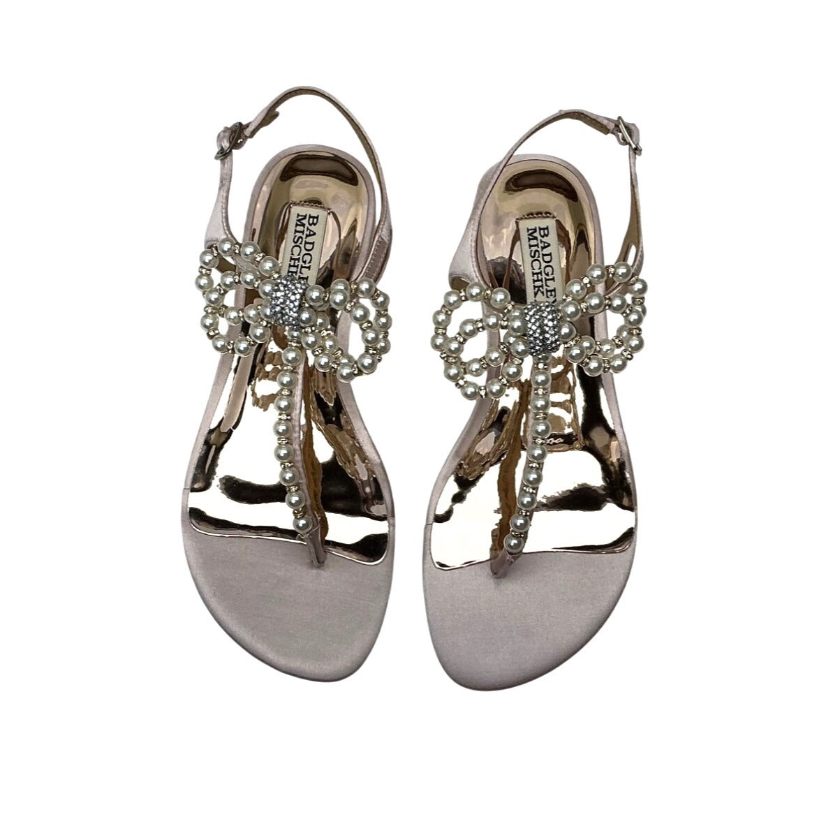 Badgley Mischka Blush Satin Pearl Embellished Sandals Womens  SZ 5.5