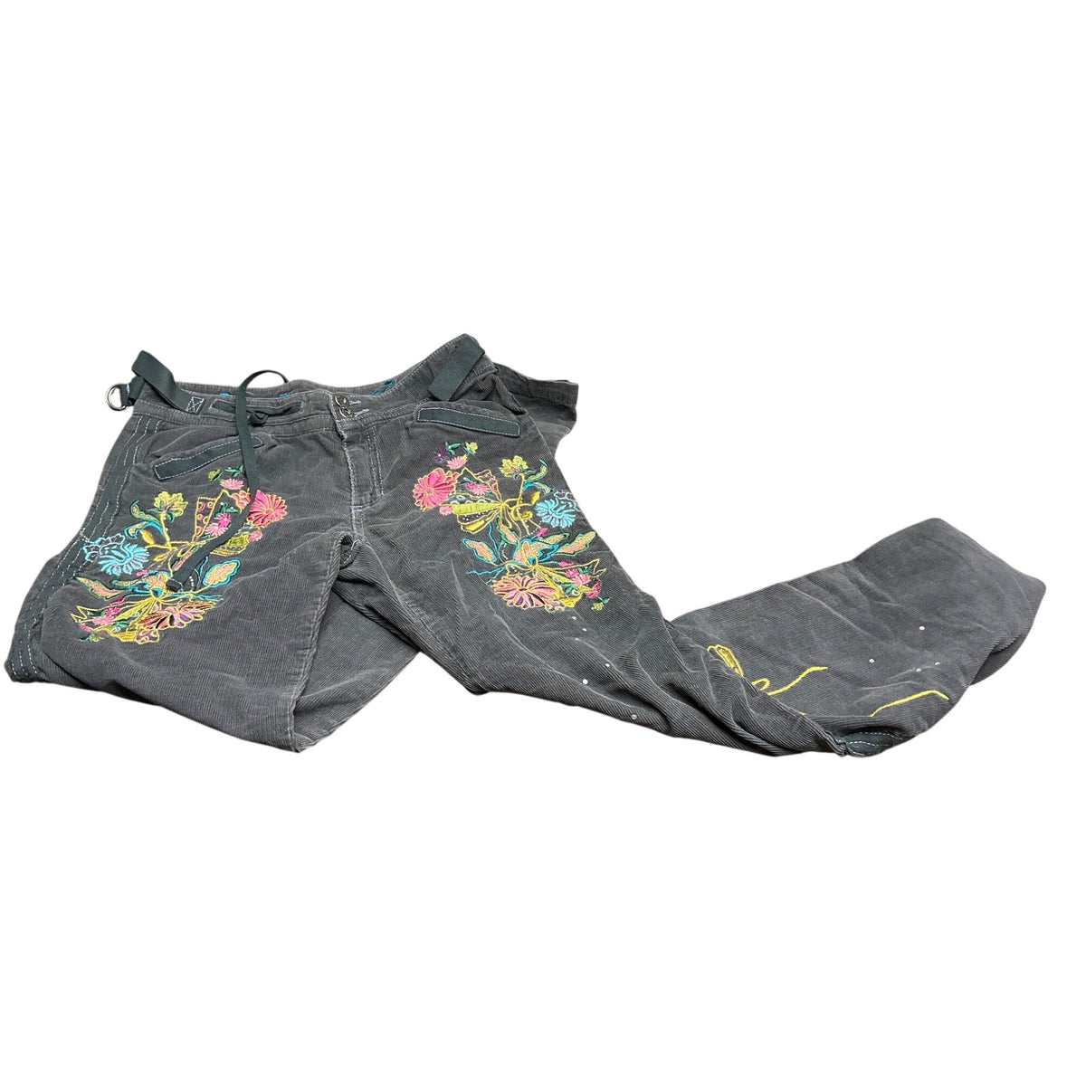 Miss Me Women’s Gray Floral Embroidered Boho Pants Size Large