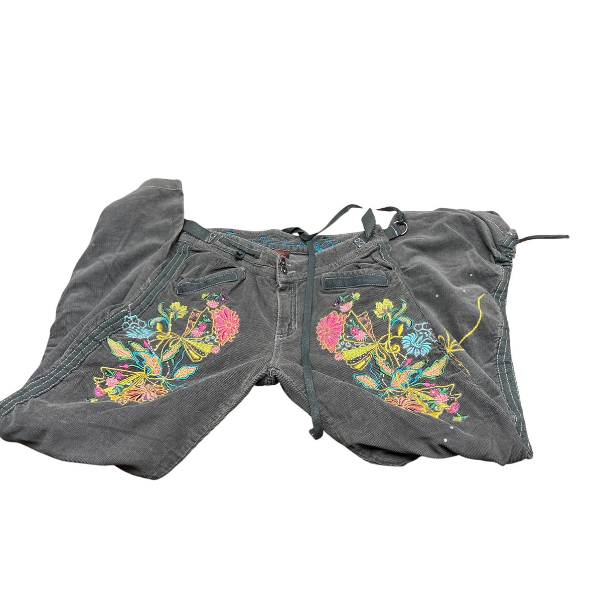 Miss Me Women’s Gray Floral Embroidered Boho Pants Size Large