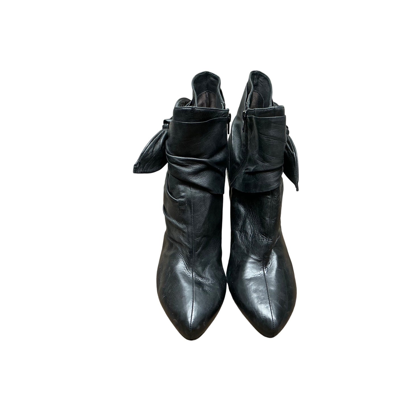 Via Spiga Black Leather Ankle Boots Wrap Tie Detail Pointed Toe Womens Size 8