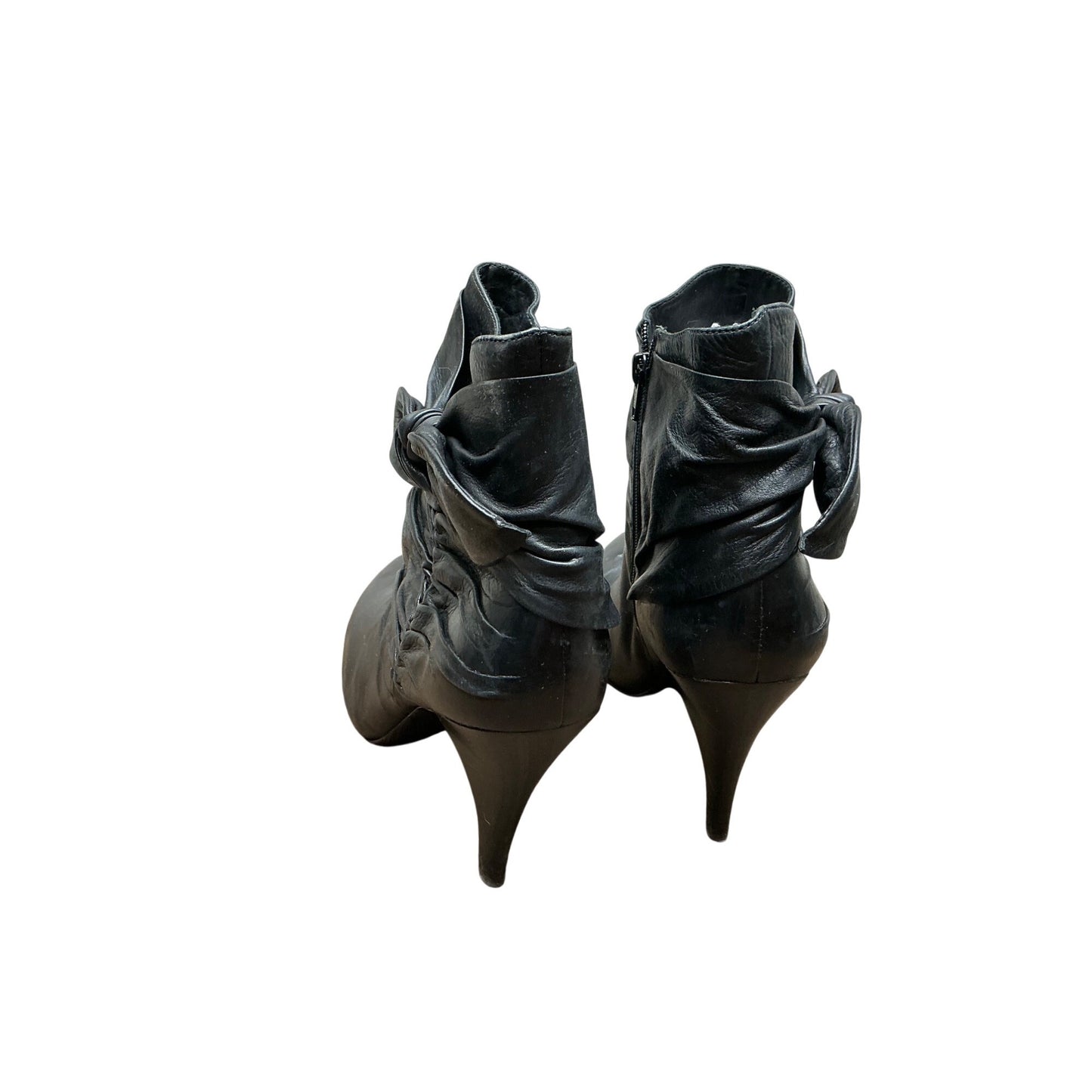 Via Spiga Black Leather Ankle Boots Wrap Tie Detail Pointed Toe Womens Size 8