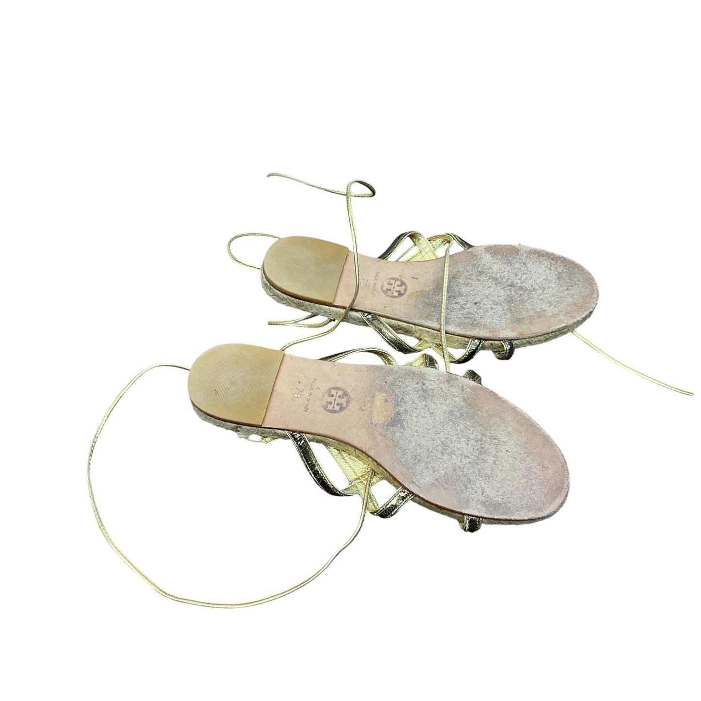 Tory Burch Gold Lace-Up Espadrille Sandals Sequin Flower Strappy Summer 7B