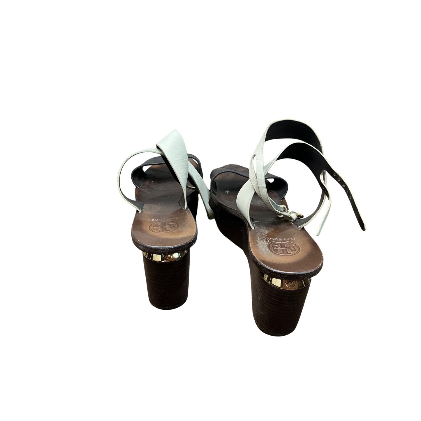 Tory Burch Leather Wedge Sandals Brown White Strappy Platform Minimal  Sz 7M