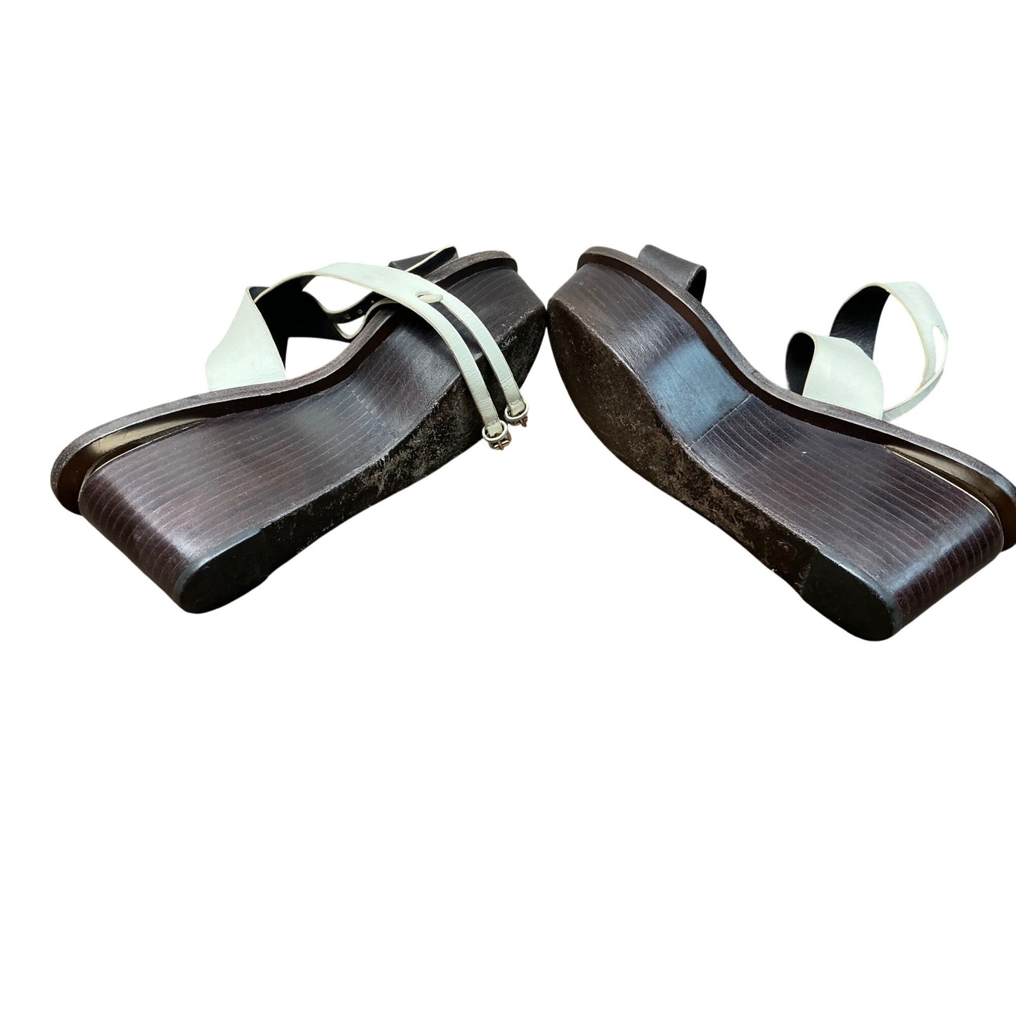 Tory Burch Leather Wedge Sandals Brown White Strappy Platform Minimal  Sz 7M