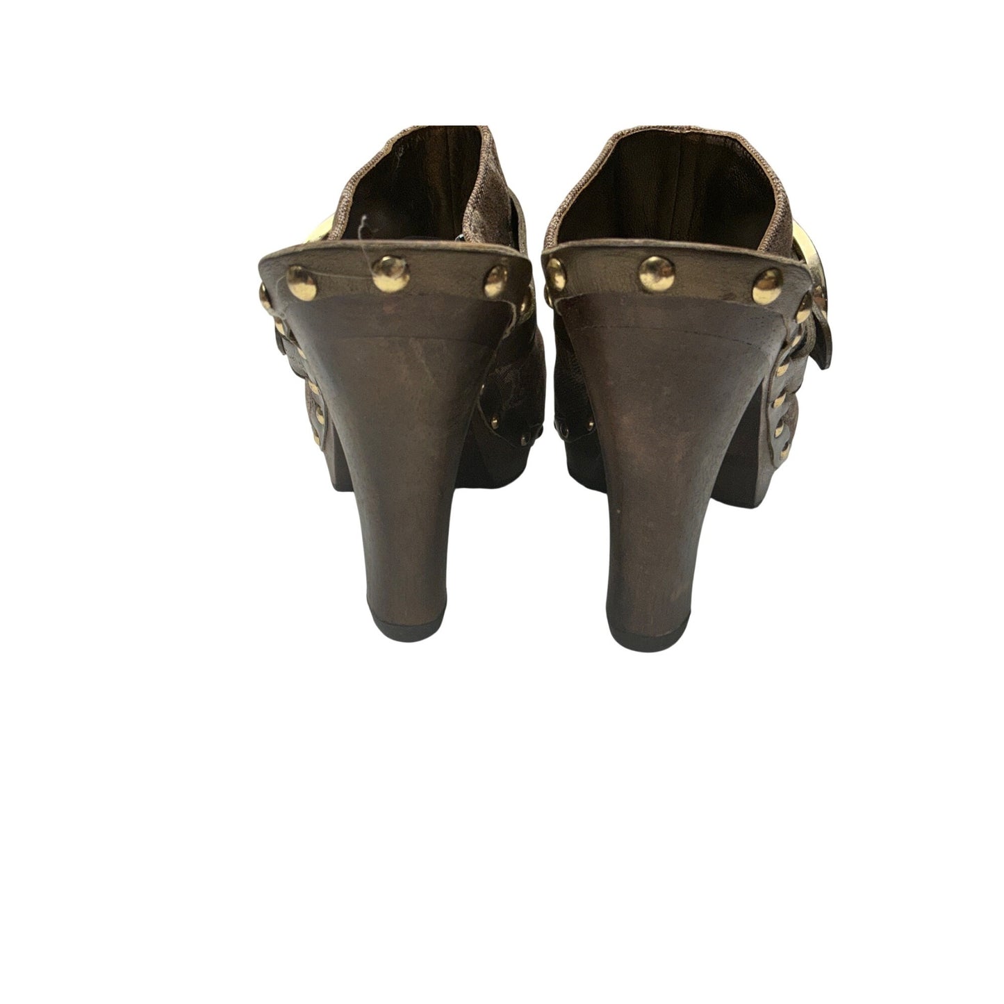 Celine Studded Leather Wedge Sandals Brown Ankle Strap Made in Italy Resoled EU 41