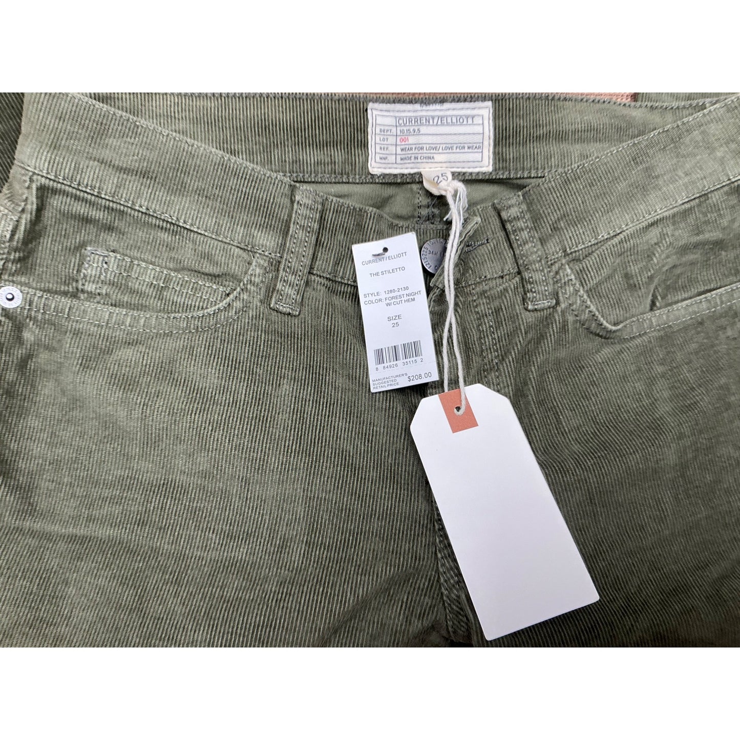 NWT Olive Green Corduroy Skinny Pants Stretch Casual Chic Size 25
