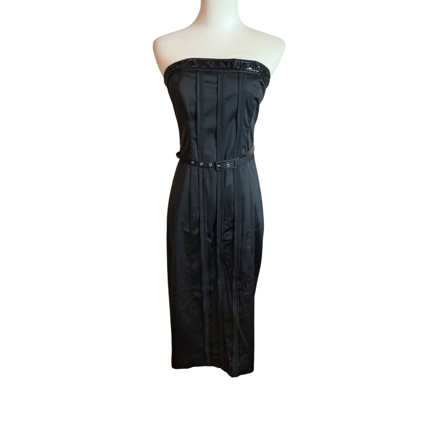 Marciano Black Strapless Midi Dress Belted Bodycon Cocktail Dress Size 4