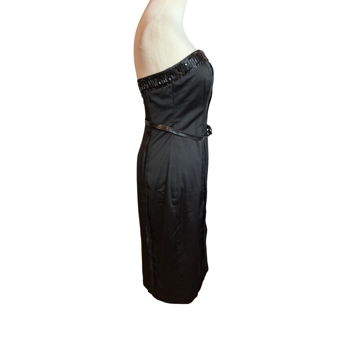Marciano Black Strapless Midi Dress Belted Bodycon Cocktail Dress Size 4