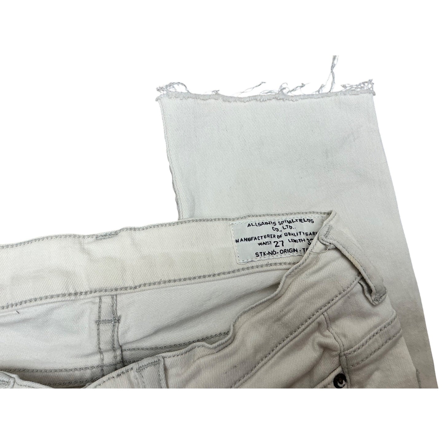 AllSaints White Distressed Skinny Jeans Raw Hem Stretch Denim Sz 27
