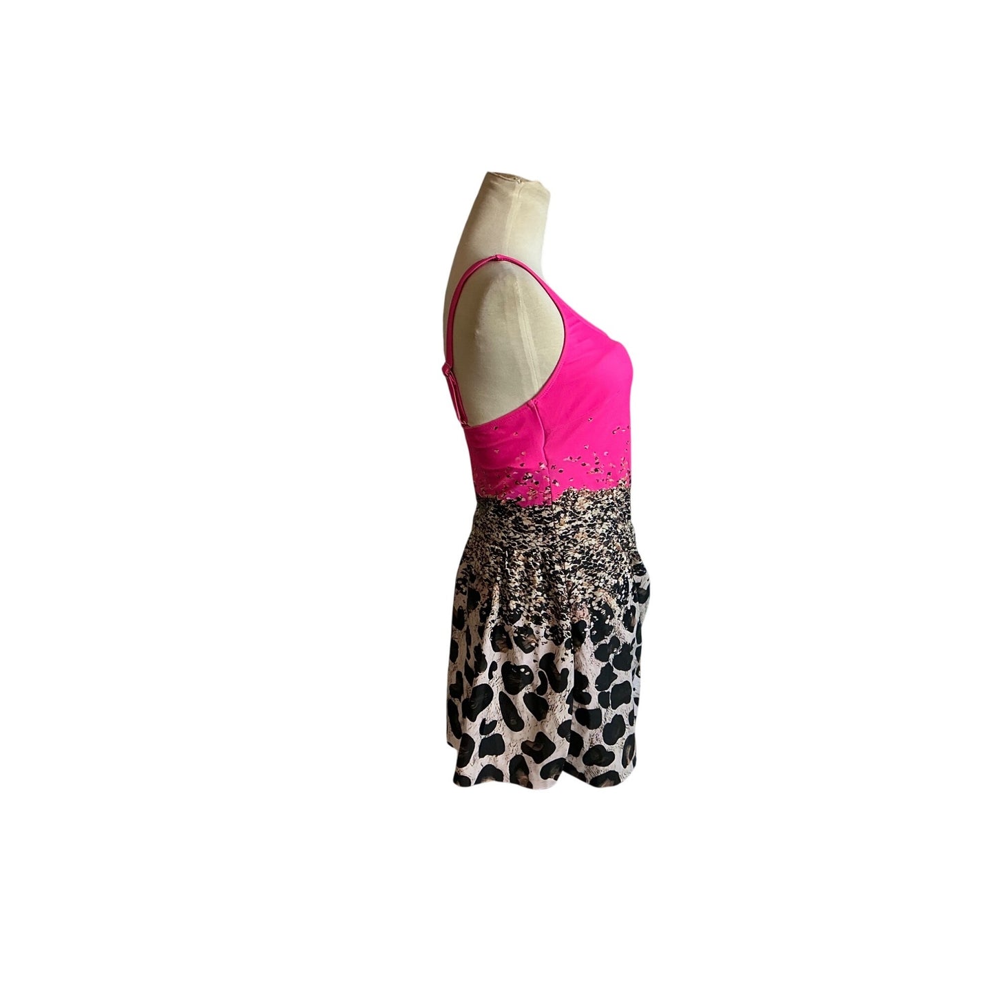 Pink Leopard Print One Piece Swimsuit Sparkle Ombre Wrap Style Vegas Glam NWOT