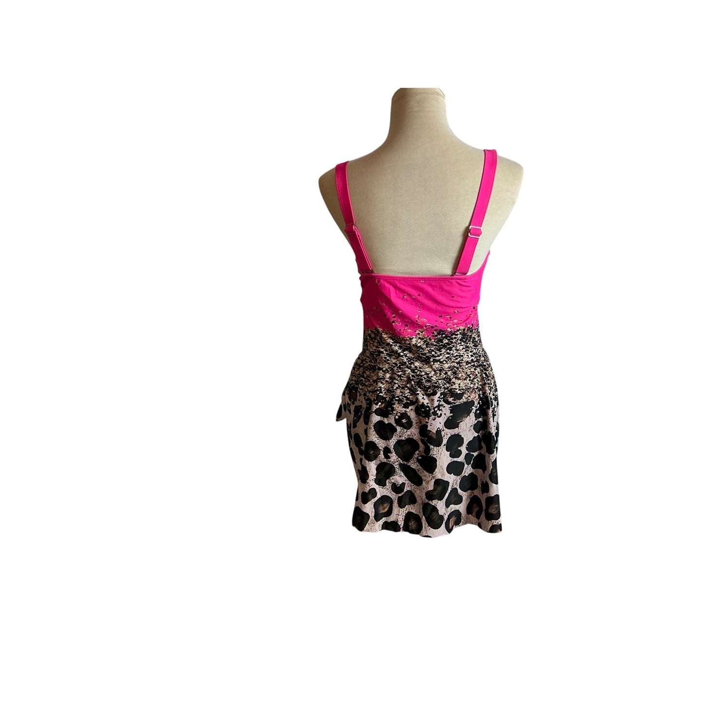 Pink Leopard Print One Piece Swimsuit Sparkle Ombre Wrap Style Vegas Glam NWOT