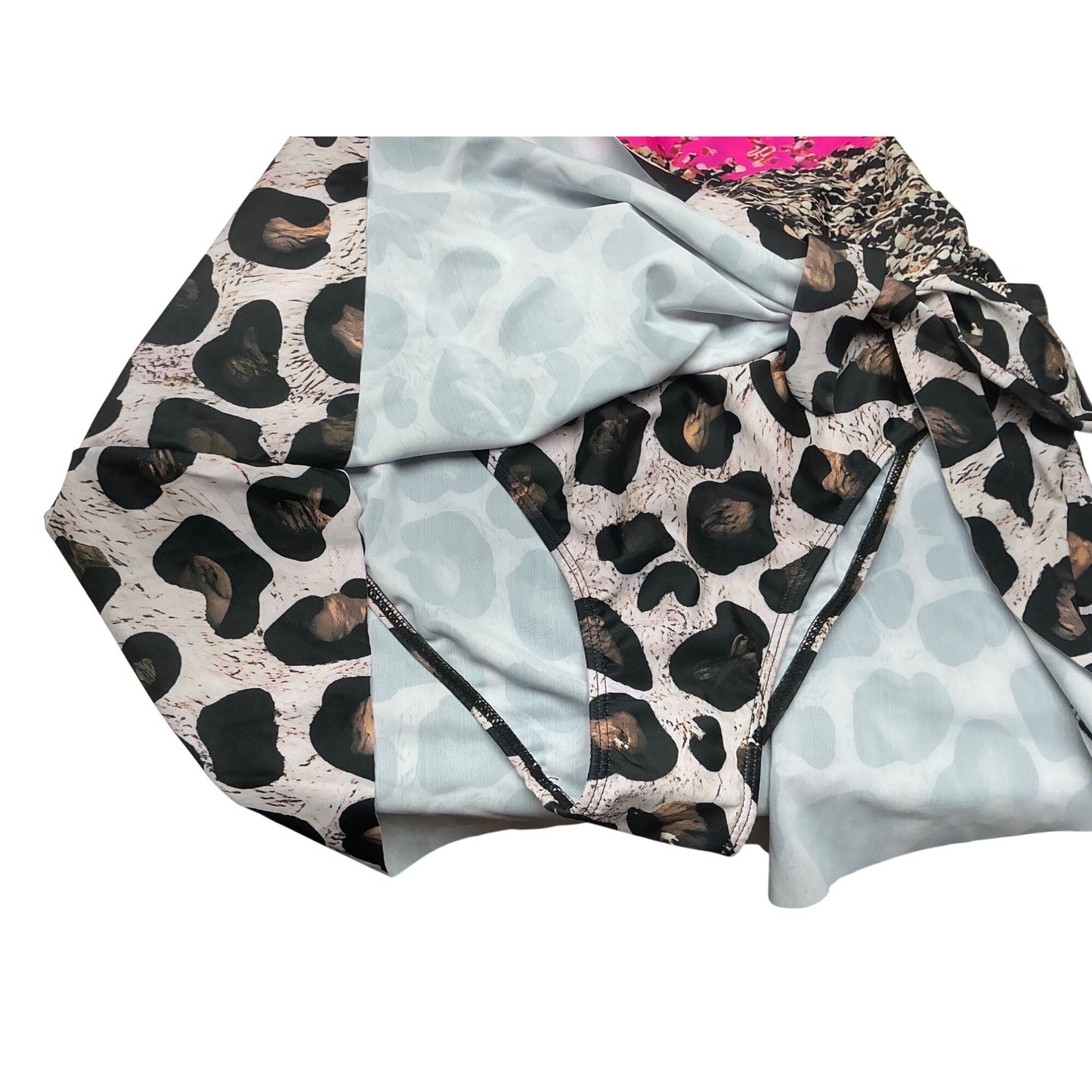 Pink Leopard Print One Piece Swimsuit Sparkle Ombre Wrap Style Vegas Glam NWOT