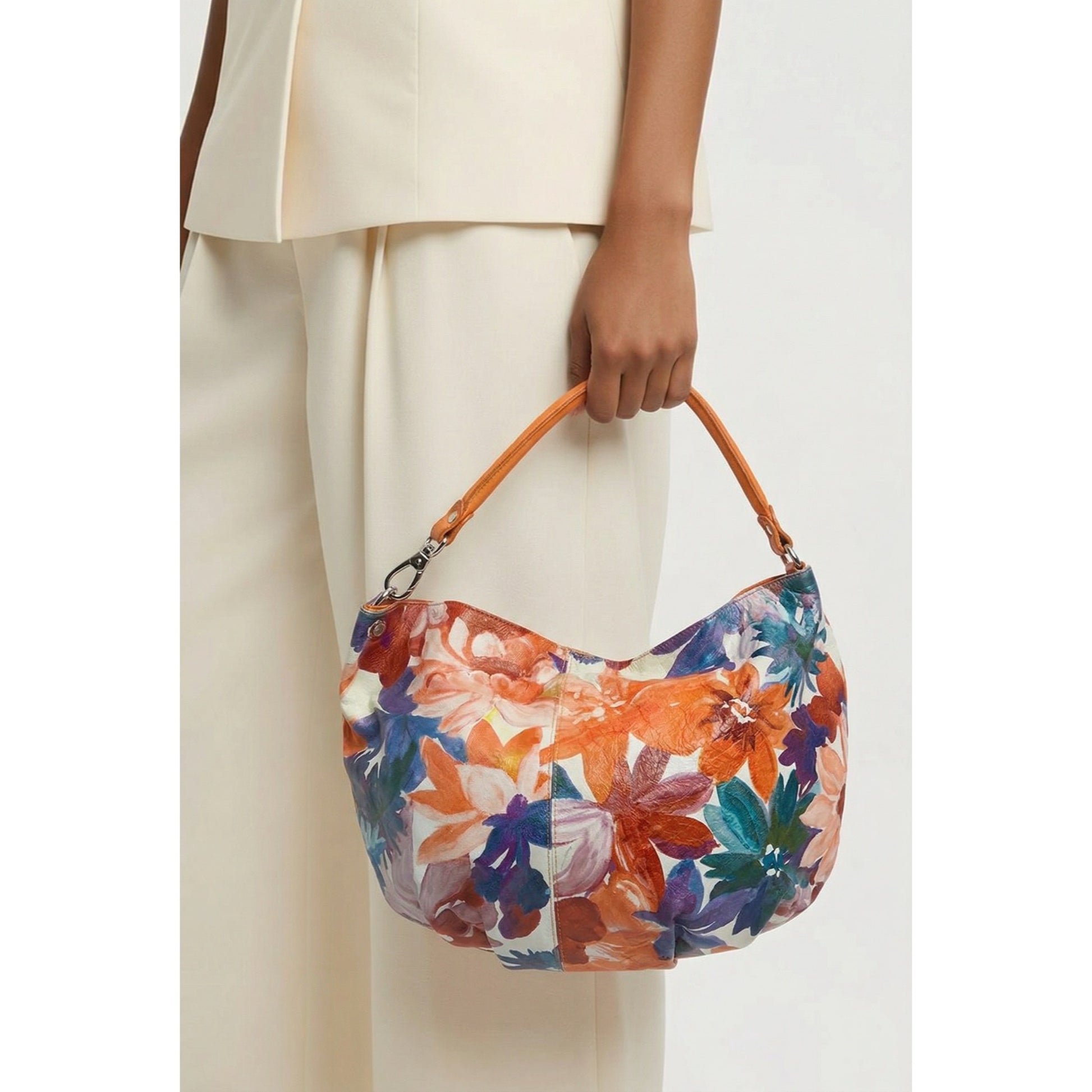 Maurizio Taiuti floral print leather-trim shoulder bag