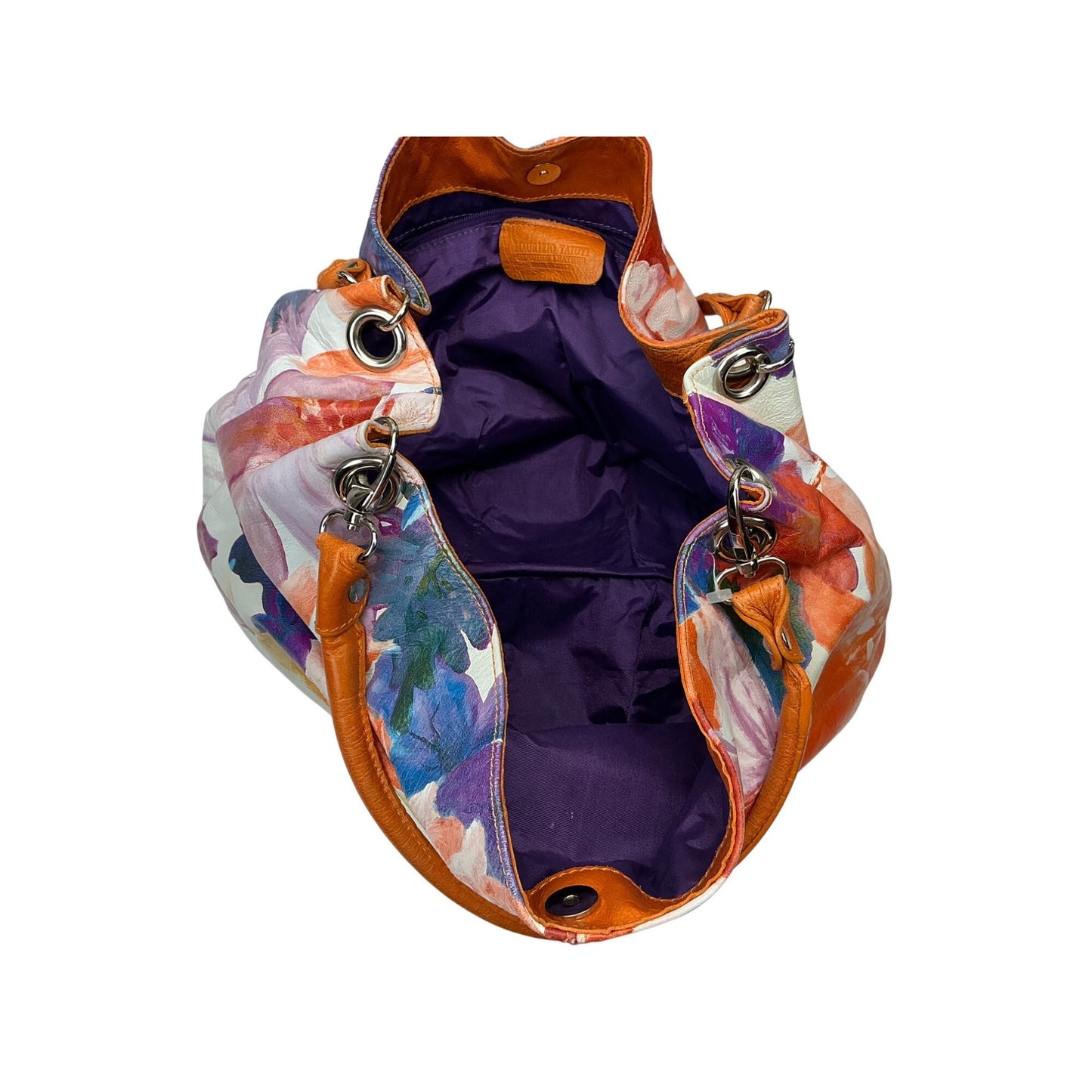 Maurizio Taiuti Floral Print Leather Trim Shoulder Bag Made in Italy Colorful