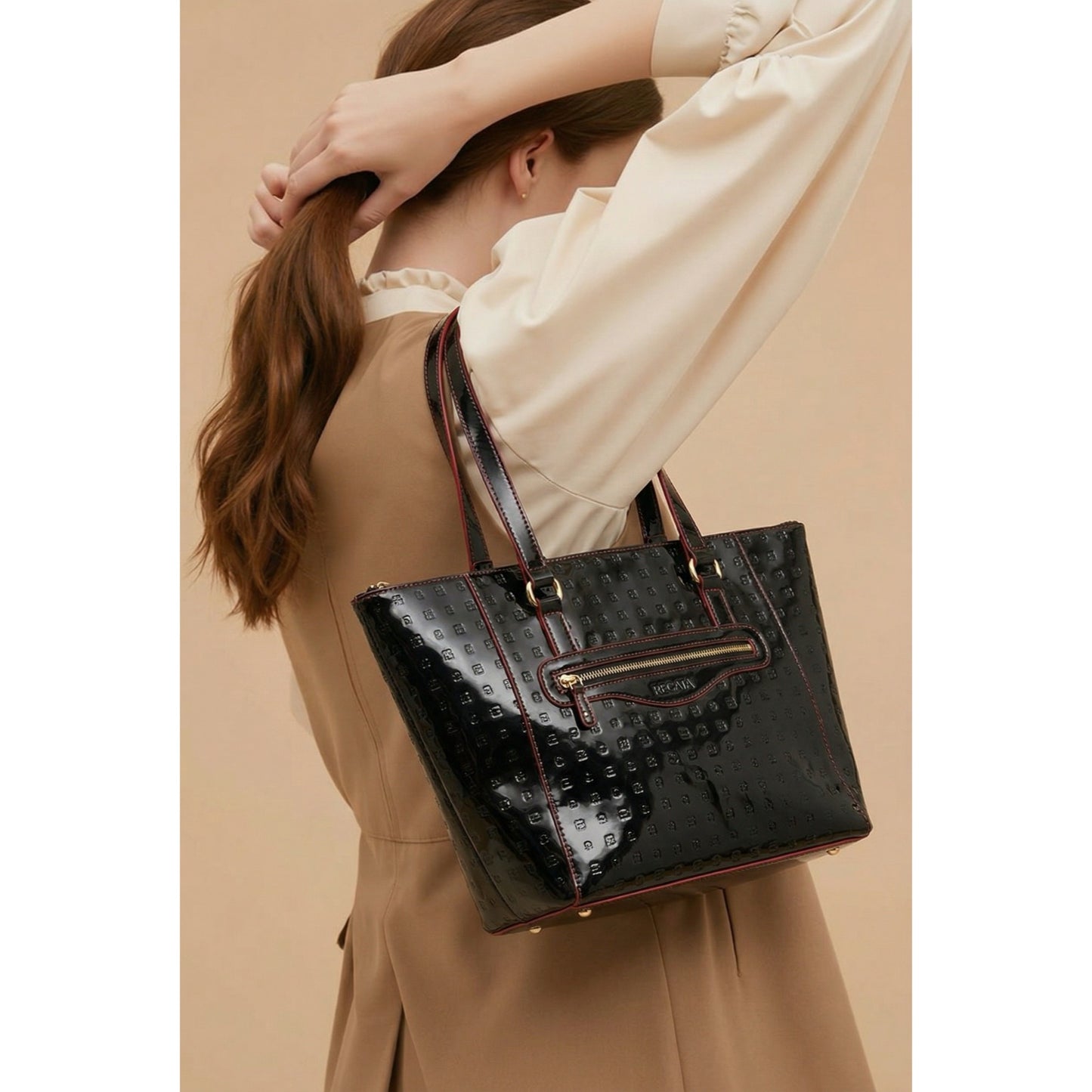 Arcadia Italy Dark Gray Leather Tote Bag Structured Shoulder Handbag Textured Designer
