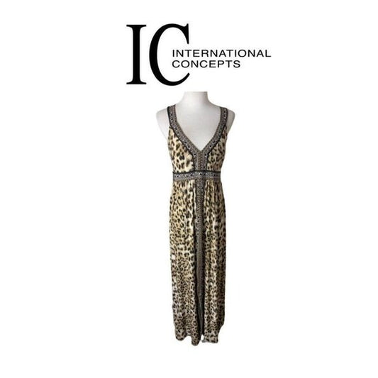 INC International Concepts Gold & Black Printed Maxi Dress | Crisscross Back | Size Sz M