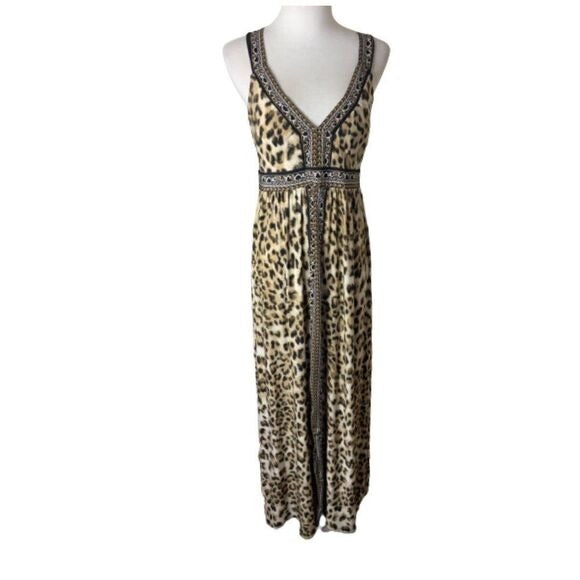 INC International Concepts Gold & Black Printed Maxi Dress | Crisscross Back | Size Sz M