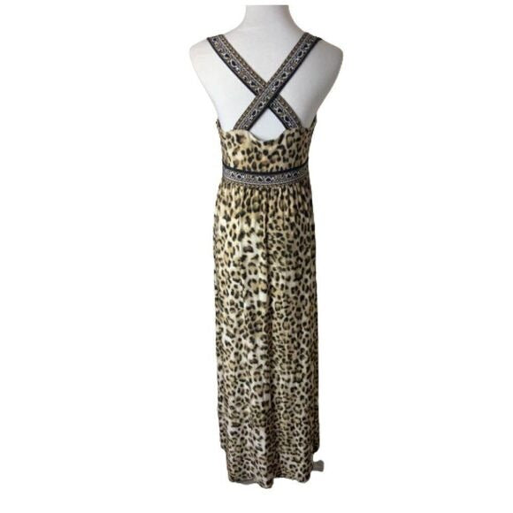 INC International Concepts Gold & Black Printed Maxi Dress | Crisscross Back | Size Sz M