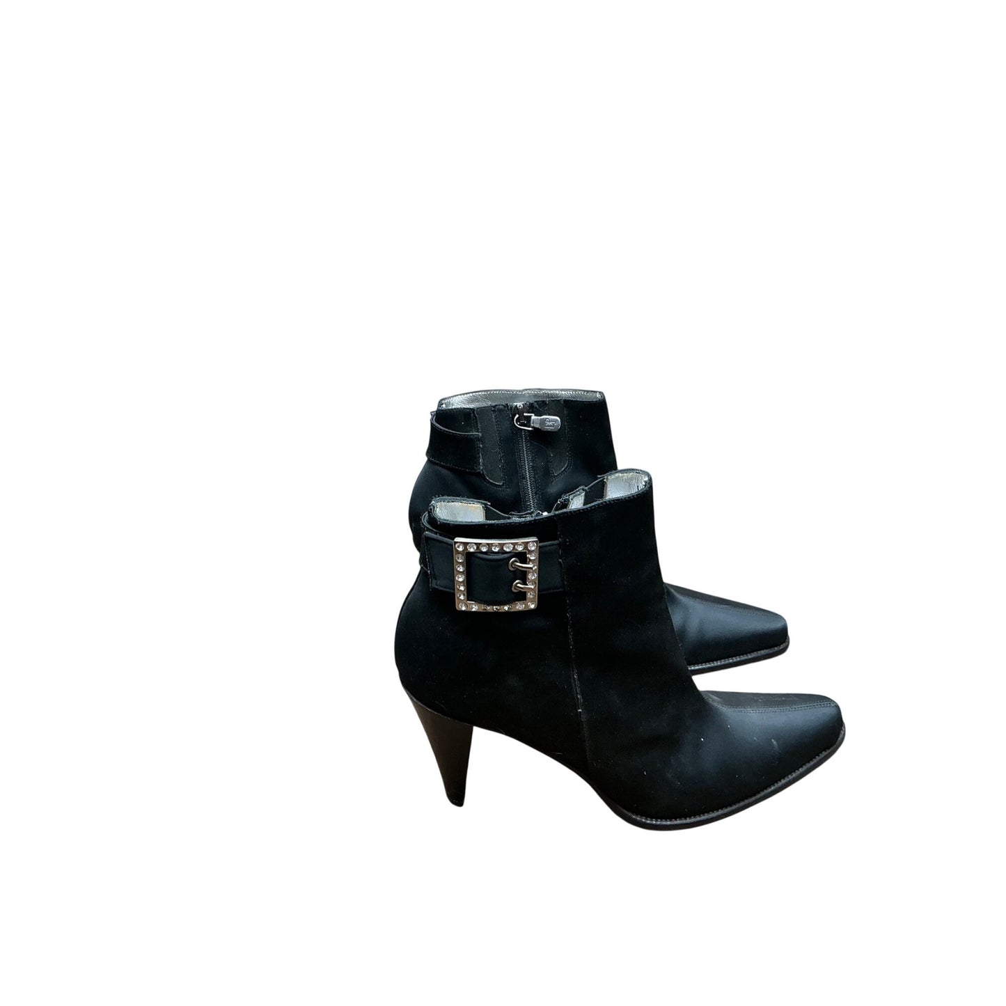 Donald Pliner Black Leather Ankle Booties Pointed Toe Buckle Heel Chic 6.5M