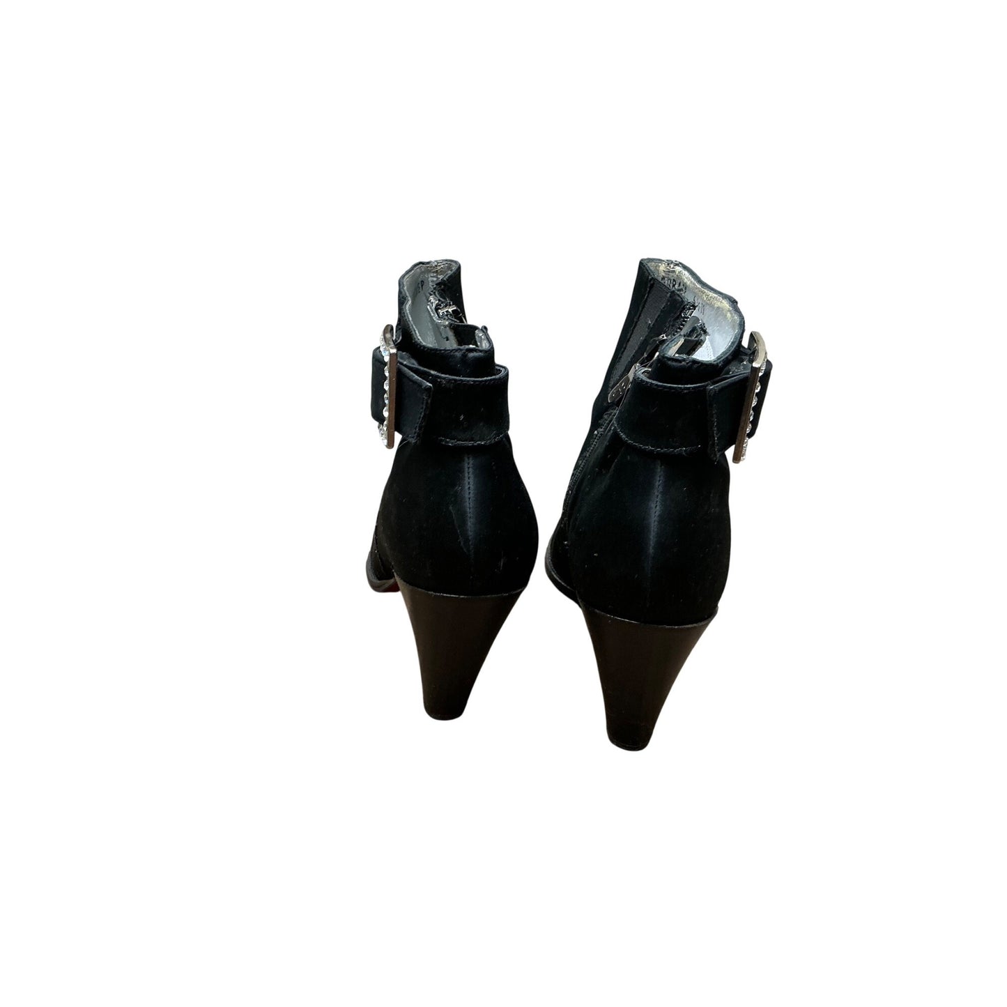 Donald Pliner Black Leather Ankle Booties Pointed Toe Buckle Heel Chic 6.5M