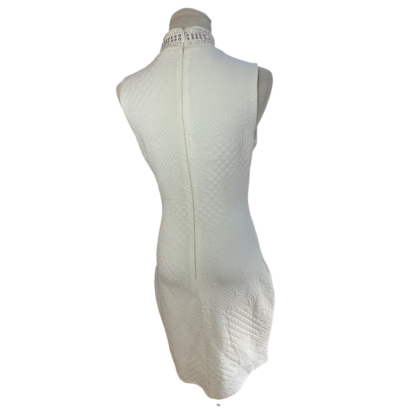 Bebe Ivory Rhinestone Studded Bodycon Mini Dress Sleeveless Fitted Women’s Size  SP