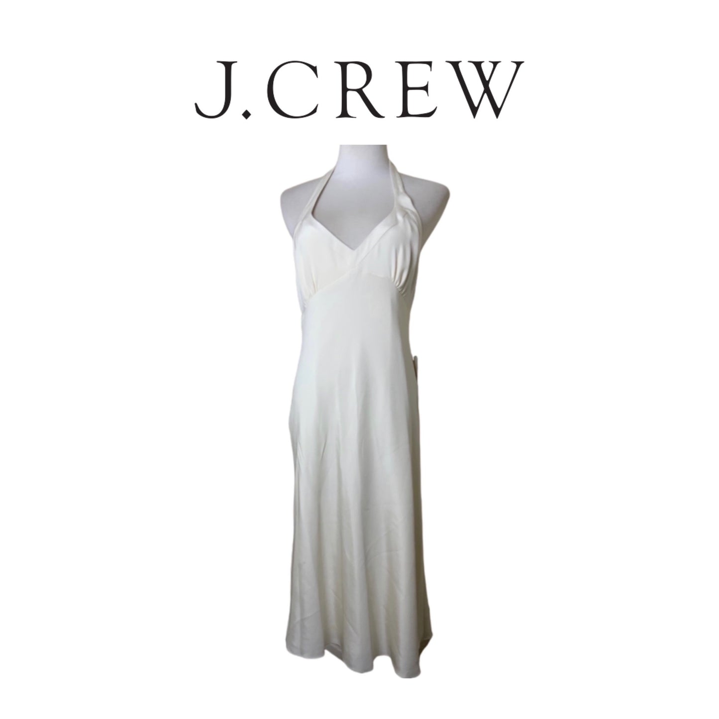 NWT J Crew Ivory Silk Blend Halter Maxi Dress Tie Back Sz10