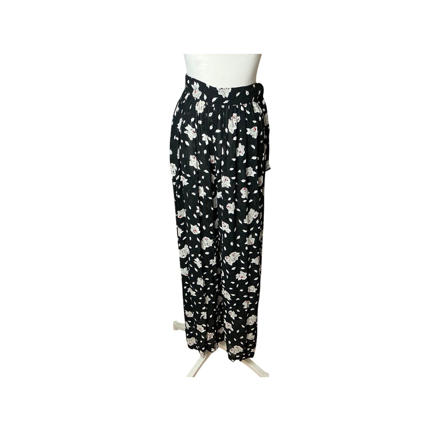 Sonia Rykiel Paris Floral Silk Pants Designer Wide Leg Trousers Made France Size 36