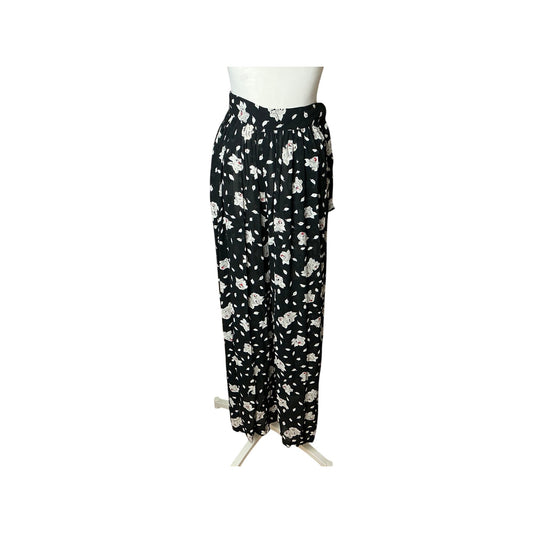 Sonia Rykiel Paris Floral Silk Pants Designer Wide Leg Trousers Made France Size 36