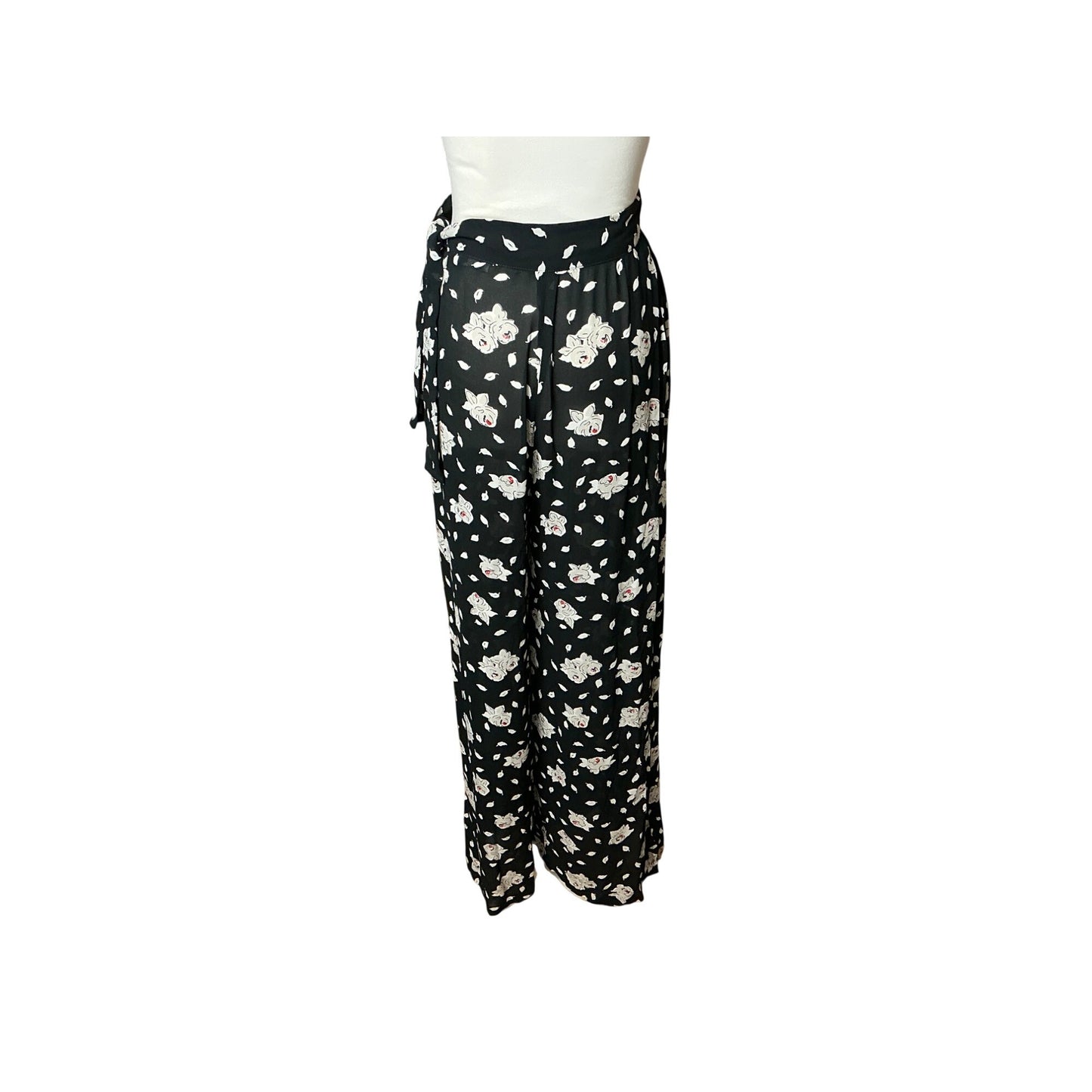 Sonia Rykiel Paris Floral Silk Pants Designer Wide Leg Trousers Made France Size 36