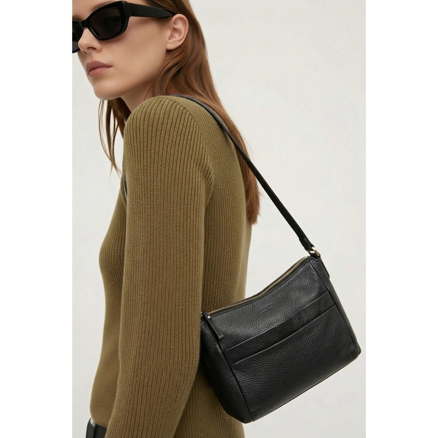 Kate Spade New York Black Pebbled Leather Shoulder Bag Hobo Zip Top Gold Hardware