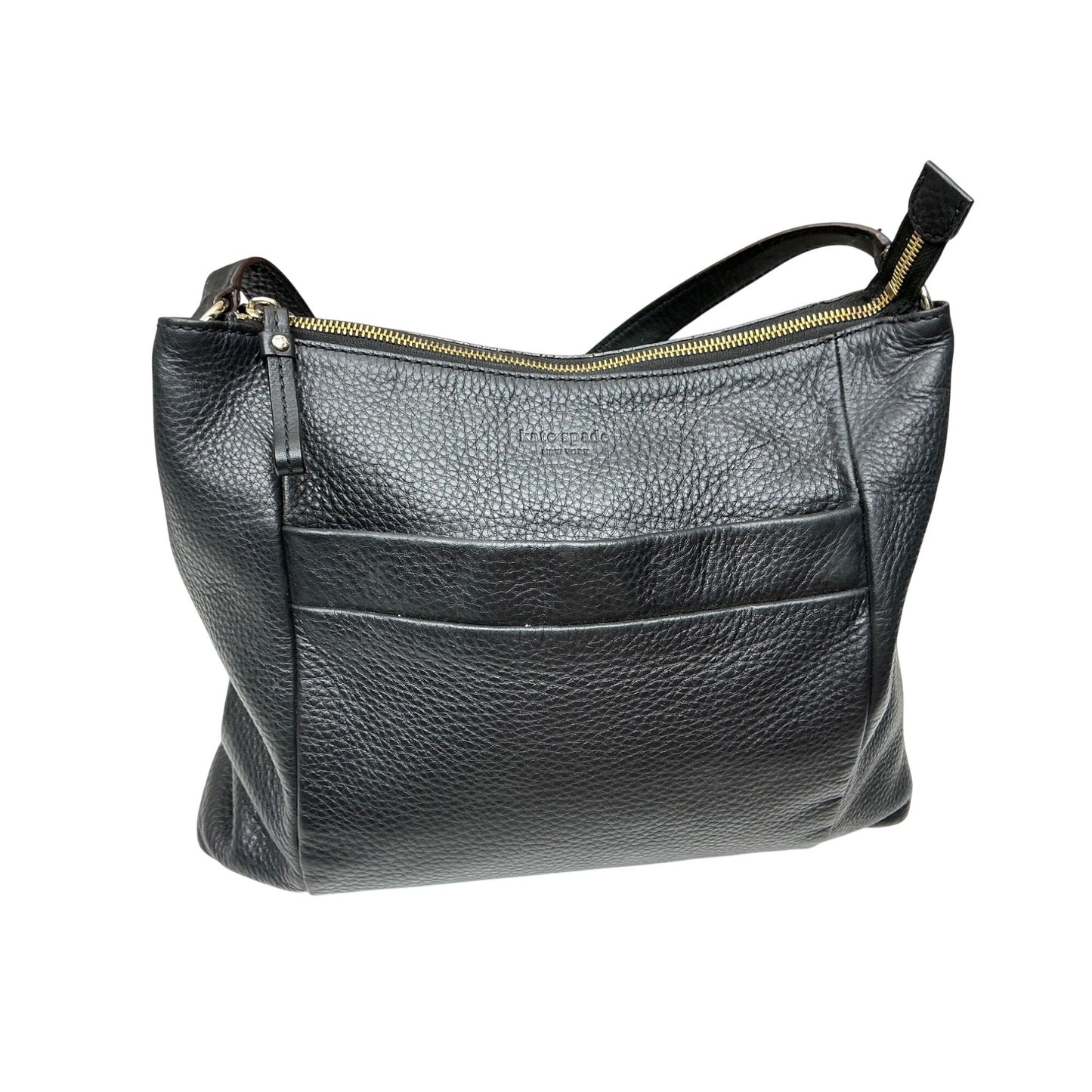 Kate Spade New York Black Pebbled Leather Shoulder Bag Hobo Zip Top Gold Hardware