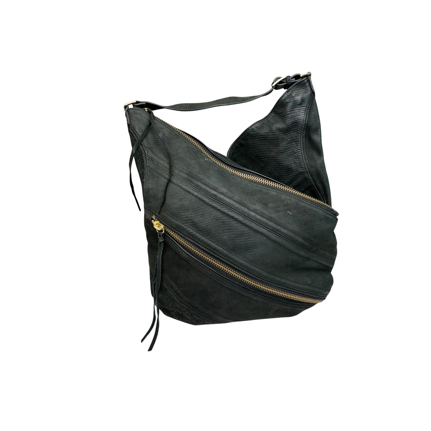Botkier Black Leather Hobo Shoulder Bag Pink Lining Gold Zipper Slouchy