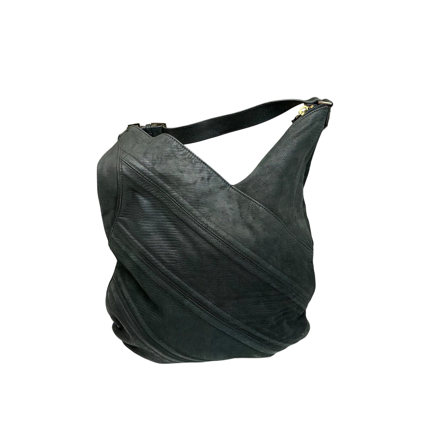Botkier Black Leather Hobo Shoulder Bag Pink Lining Gold Zipper Slouchy