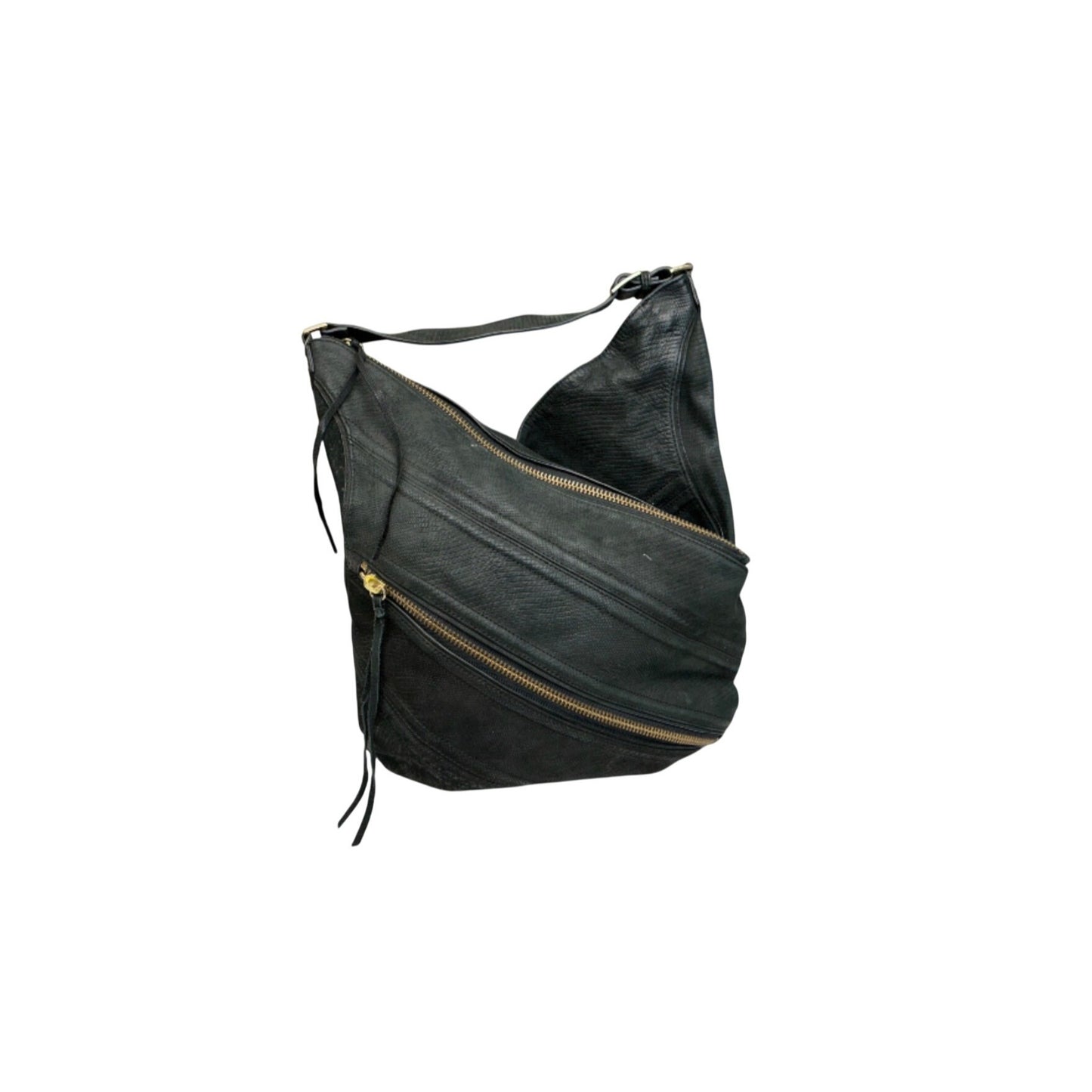 Botkier Black Leather Hobo Shoulder Bag Pink Lining Gold Zipper Slouchy
