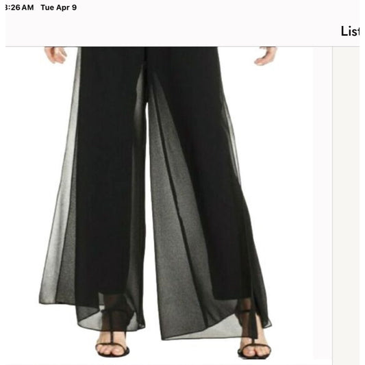 Tadashi Shoji black palazzo pants with sheer overlay, size 4