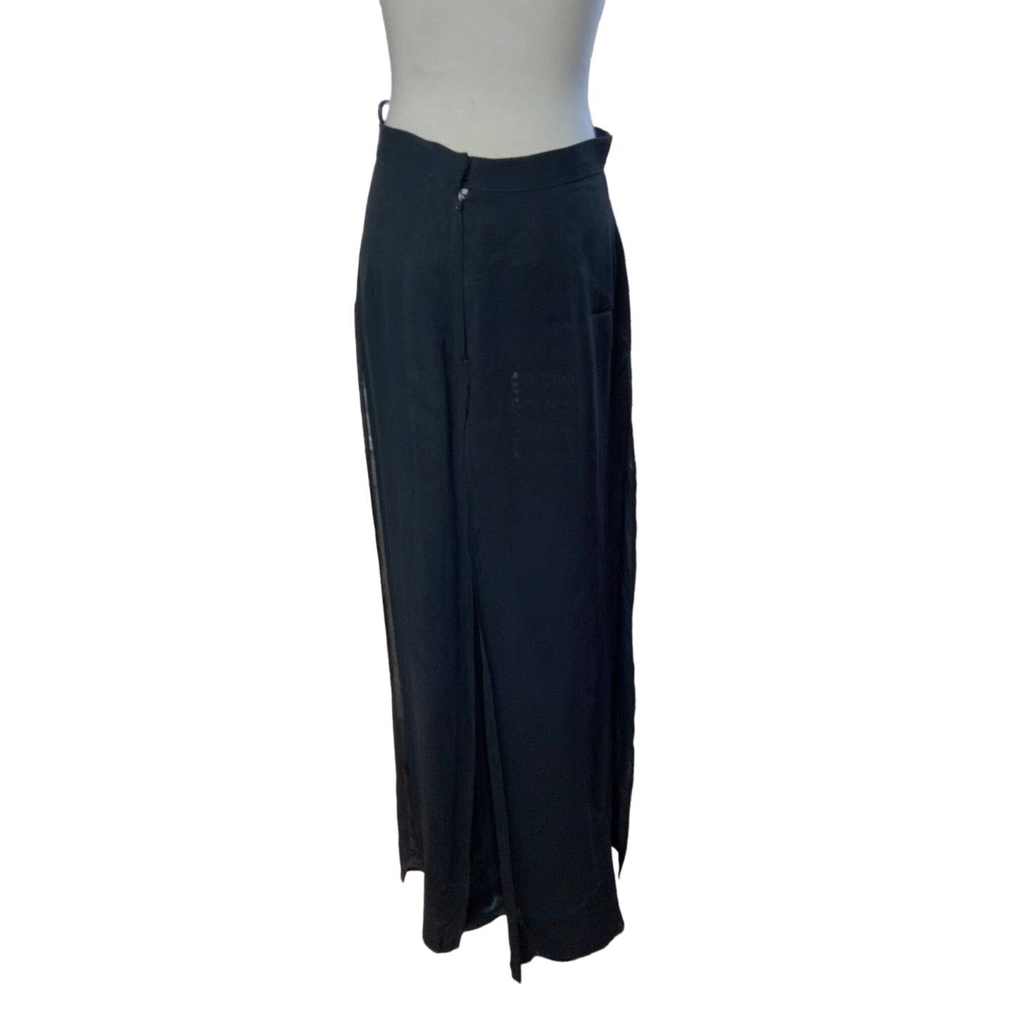 Tadashi Shoji Black Palazzo Pants Sheer Overlay Wide Leg Y2K Glam Size 4