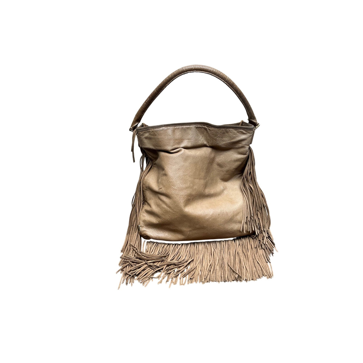 Tory Burch Metallic Taupe Fringe Hobo Shoulder Bag Leather Handbag