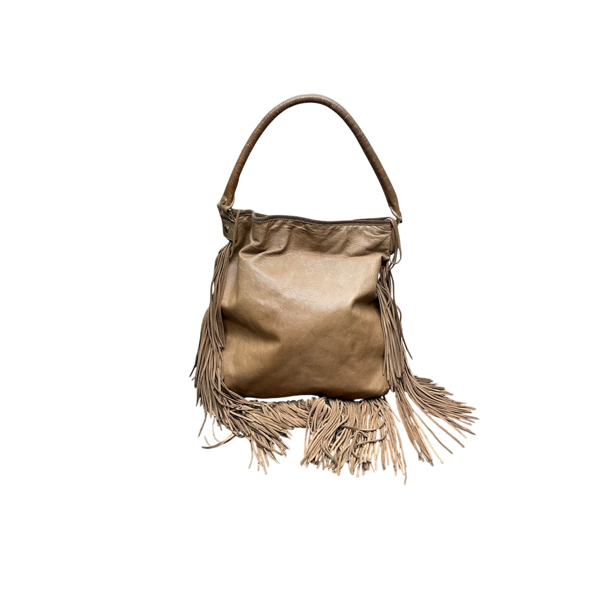 Tory Burch Metallic Taupe Fringe Hobo Shoulder Bag Leather Handbag