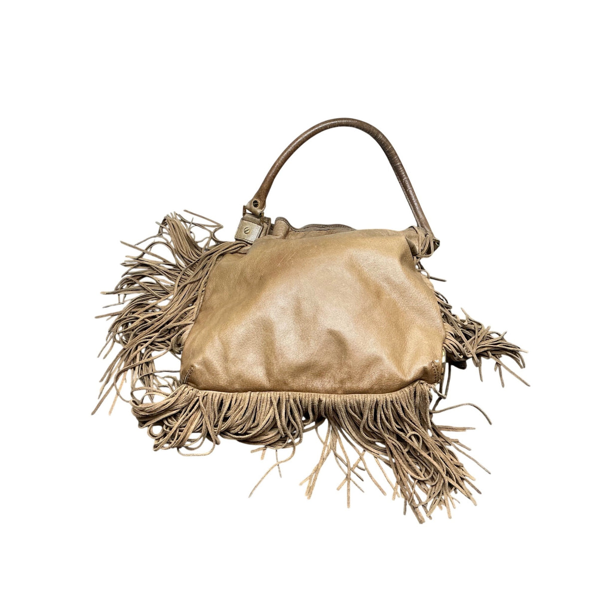 Tory Burch Metallic Taupe Fringe Hobo Shoulder Bag Leather Handbag