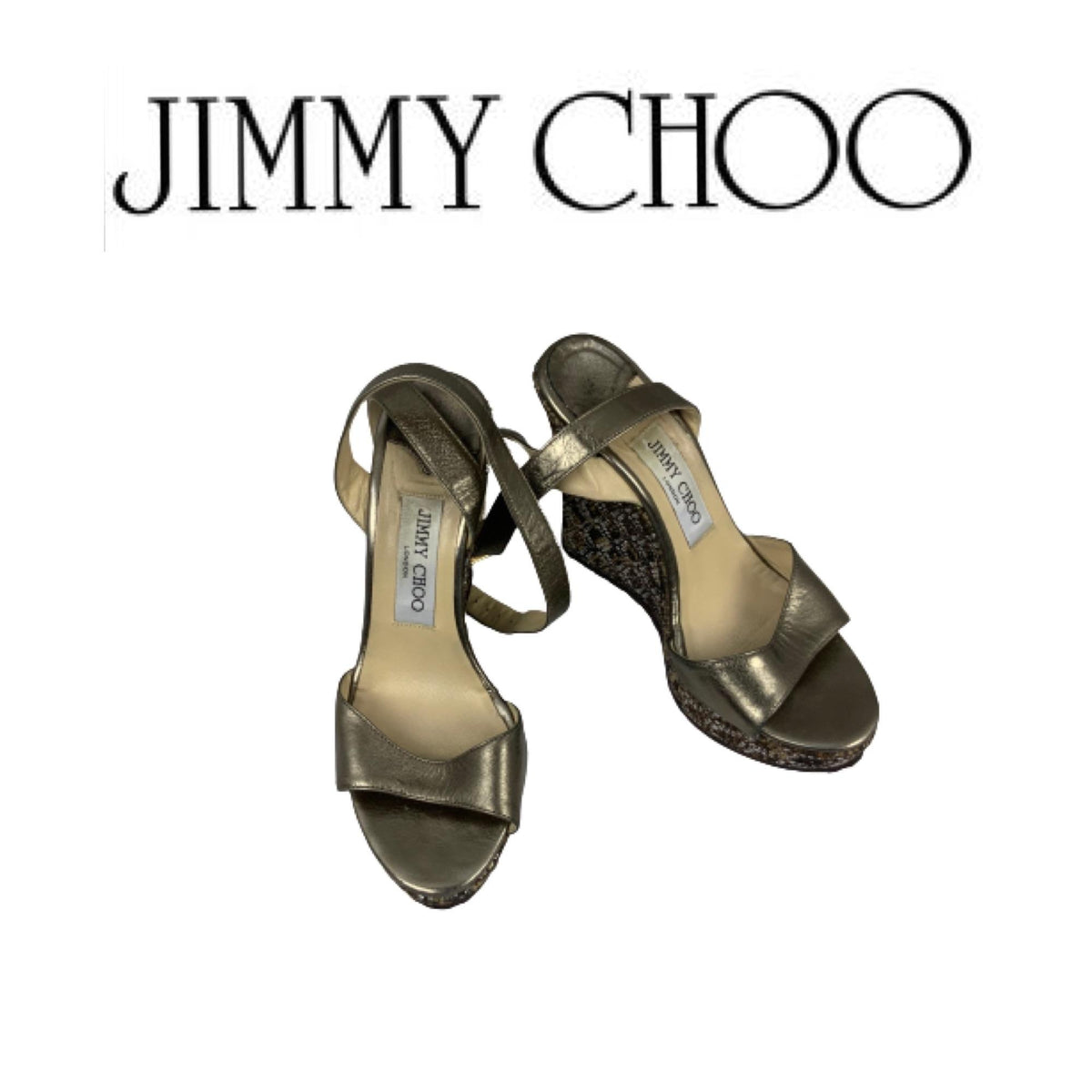 Jimmy Choo Metallic Glitter Wedge Sandals – Size 37