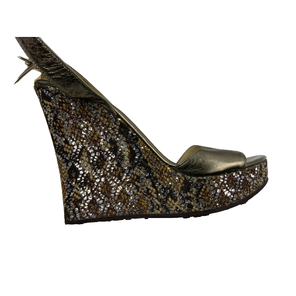 Jimmy Choo Metallic Glitter Wedge Sandals – Size 37