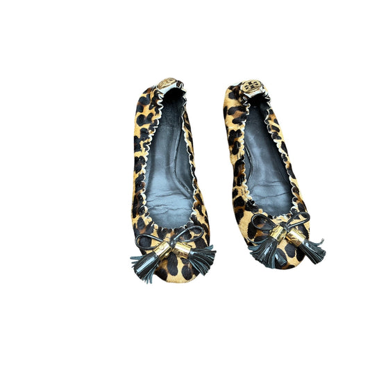 Tory Burch Leopard Calf Hair Ballet Flats Logo Medallion Tassel Sz 5