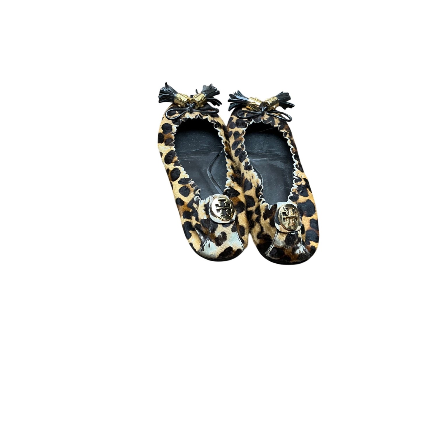 Tory Burch Leopard Calf Hair Ballet Flats Logo Medallion Tassel Sz 5