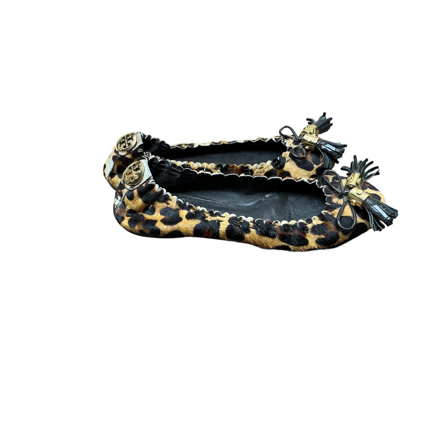 Tory Burch Leopard Calf Hair Ballet Flats Logo Medallion Tassel Sz 5