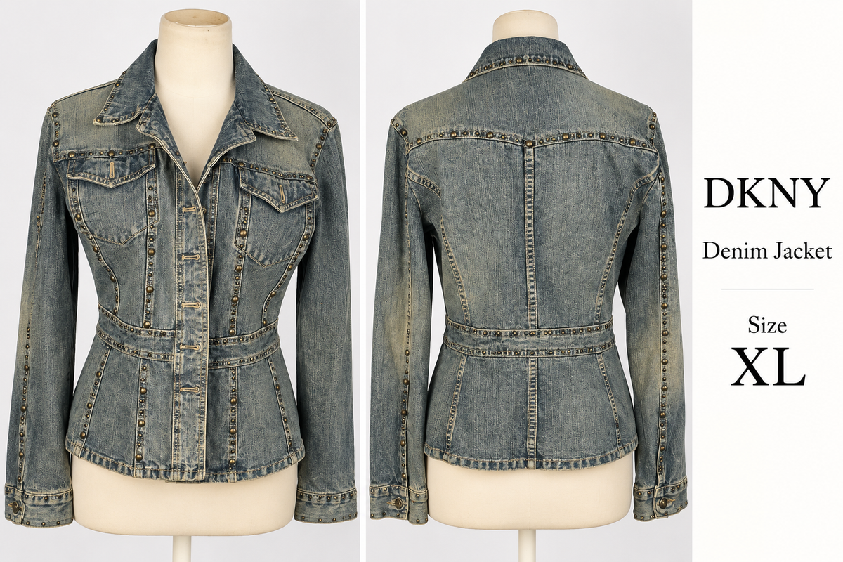 DKNY studded denim jacket size XL front and back