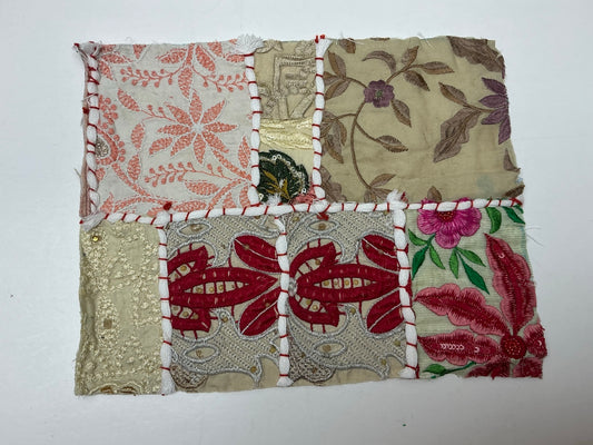 Blush neutral and silver embroidered patchwork textile panel