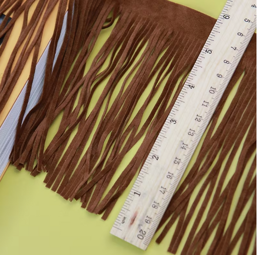 Brown suede fringe trim embellishment