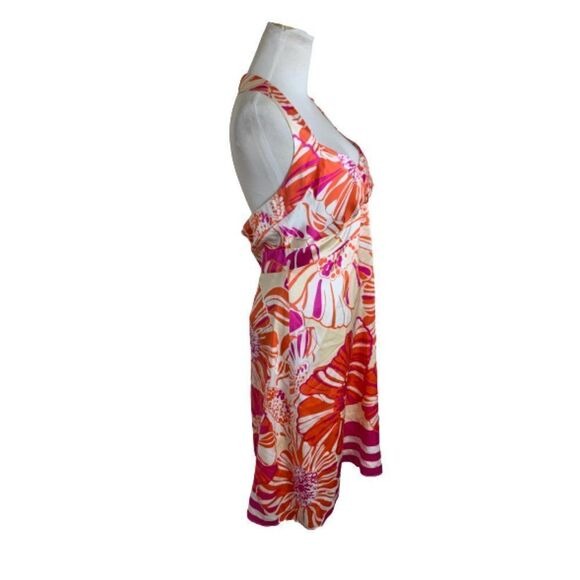 Muse Tropical Floral Halter Sundress Pink Orange Sleeveless 12