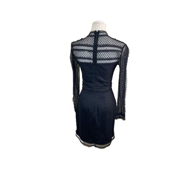 Bebe Black Lace Mock Neck Cocktail Dress  Sz 2